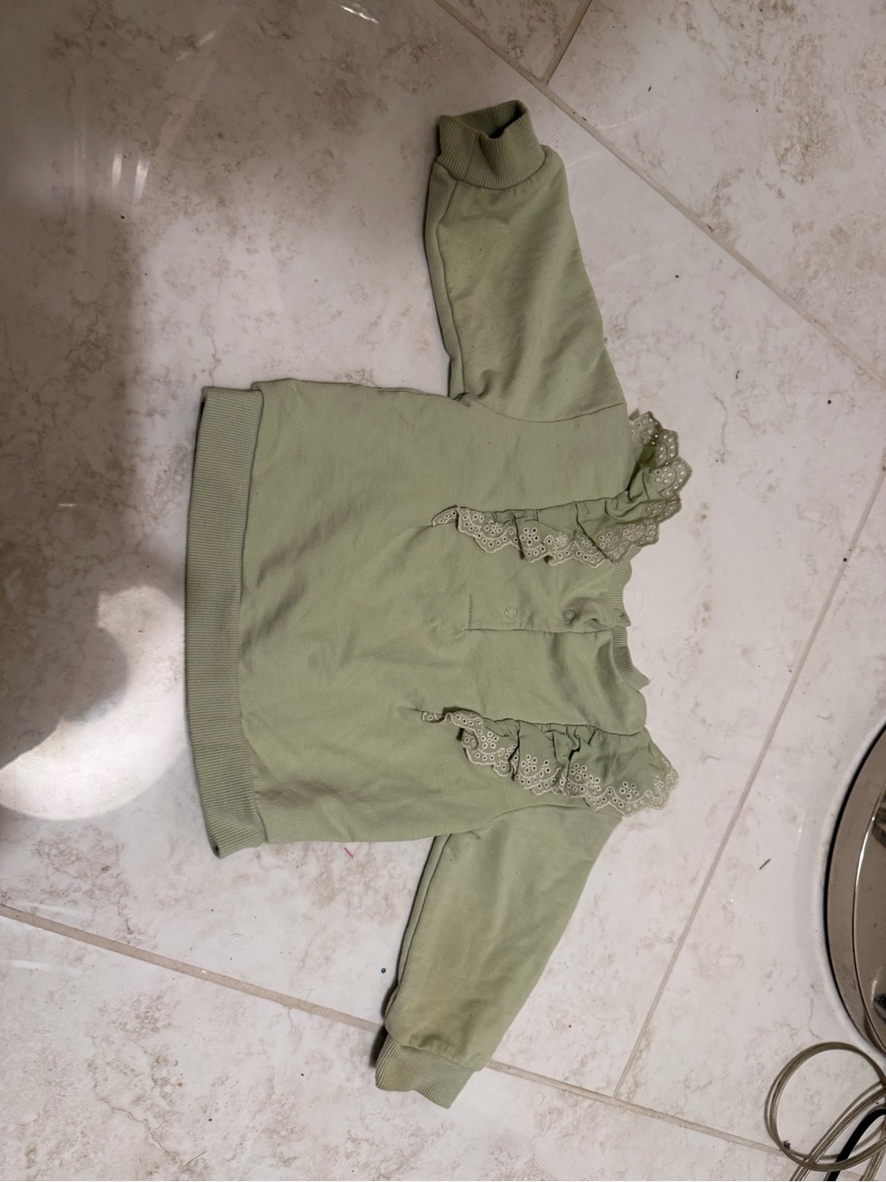 Little Me Sage Green Ruffle-Trim Pullover Sweatshirt